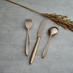Stainless Steel RoseGold Finish Spoon + Fork + Knife (3 Pieces)
